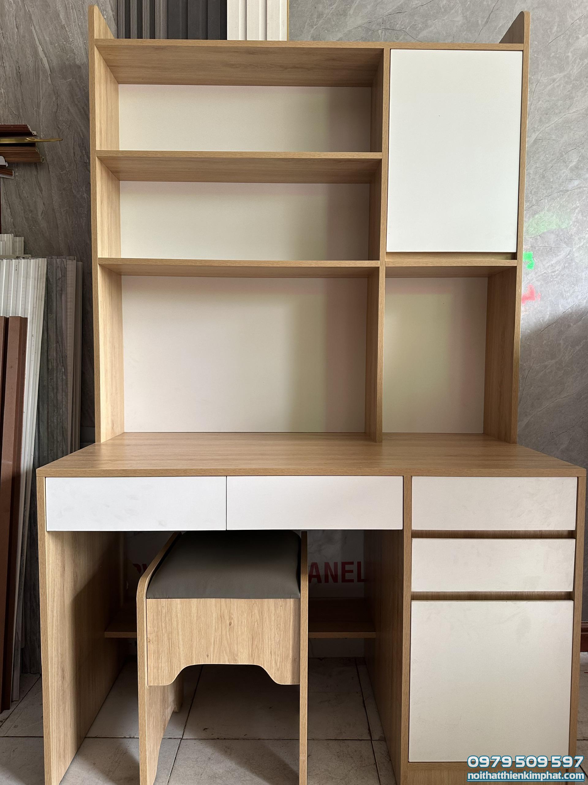 Bàn học sinh kết hợp kệ sách MDF phủ melamin 1200x2000x600 kèm ghế - Ảnh 2