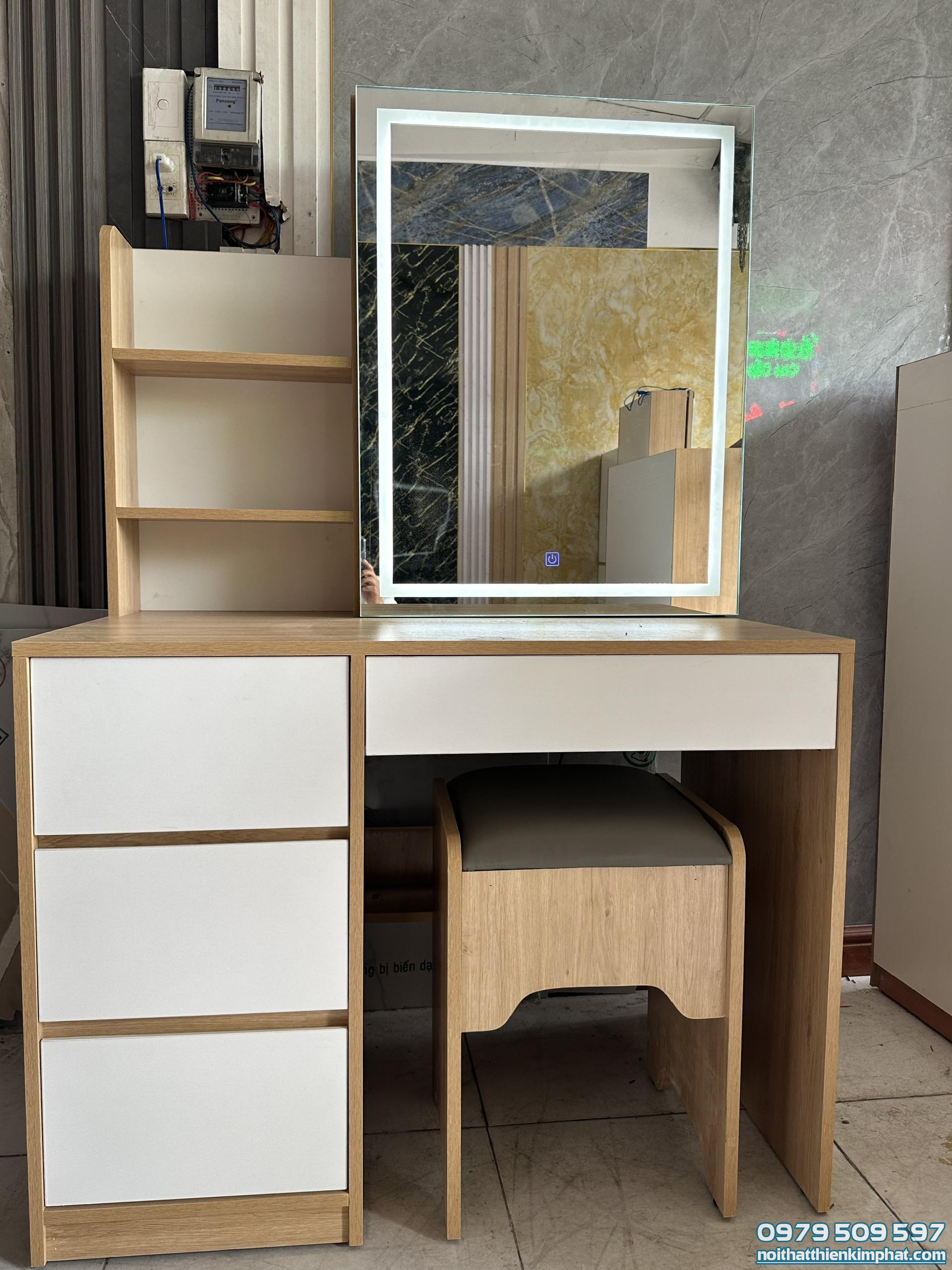 Bàn trang điểm MDF phủ melamin 1200x1550x600 kèm ghế và gương cao cấp